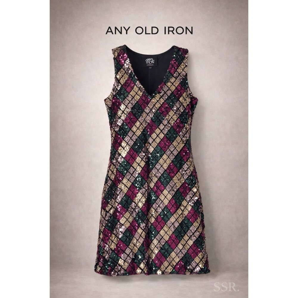 Any Old Iron Harlequin Sequin Mini Dress Handmade Diamond Pattern Sleeveless L